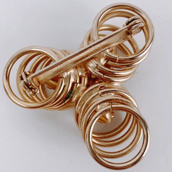 Vintage Mid Century Brooch Wire Loop Marquise Rhinestones Atomic Gold Tone - Picture 10 of 10